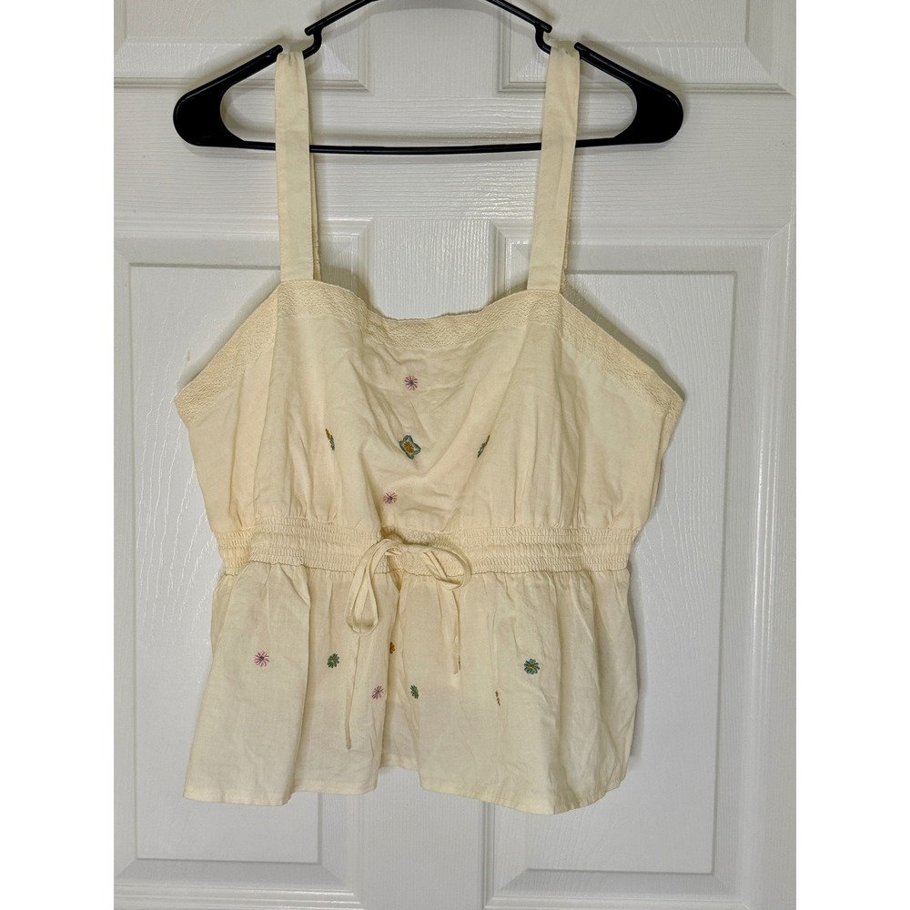 Celebrity Pink Camisole Women XXL Cream Embroidered Boho Cottagecore Peplum Top‎